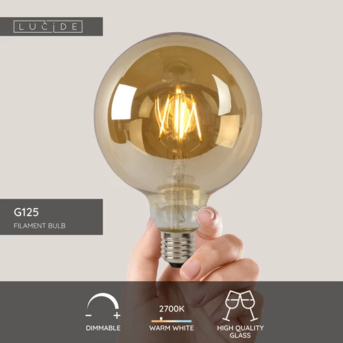 Lucide G125 - Filament bulb - Ø 12,5 cm - LED Dim. - E27 - 1x8W 2700K - Amber - USP
